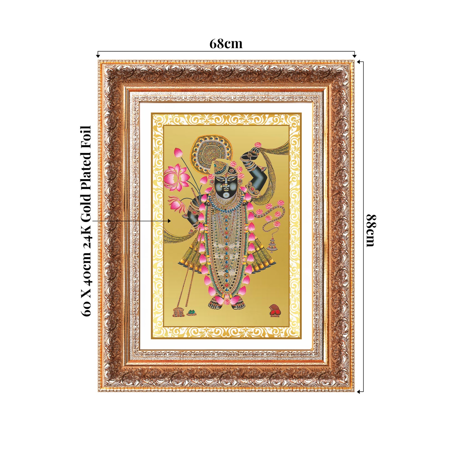 Lord Shrinathji | Divine form of Krishna from Nathdwara Wall Mount Photo Frame in 24K Gold Plated Foil