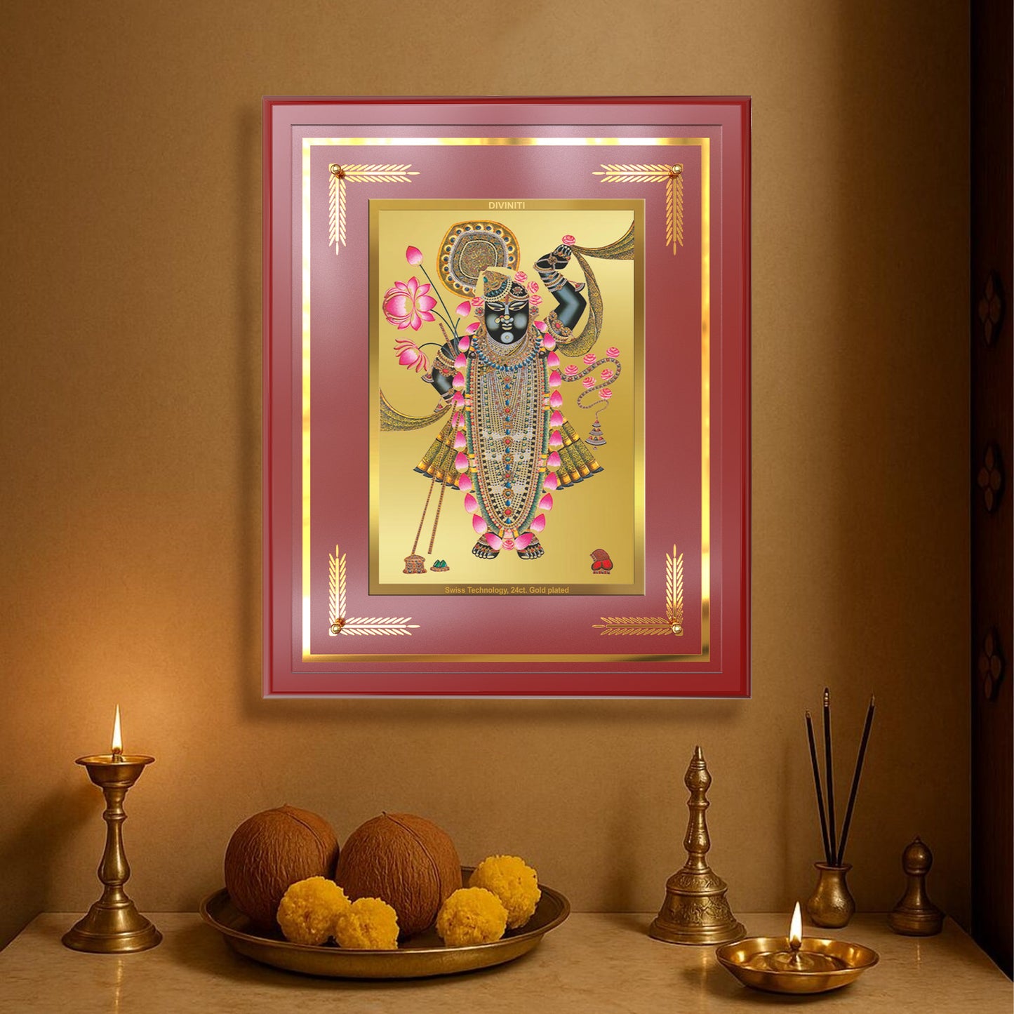 Lord Shrinathji | Divine form of Krishna from Nathdwara Wall Mount Photo Frame in 24K Gold Plated Foil