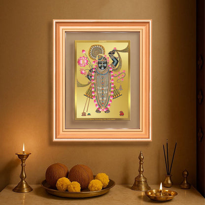 Lord Shrinathji | Divine form of Krishna from Nathdwara Wall Mount Photo Frame in 24K Gold Plated Foil