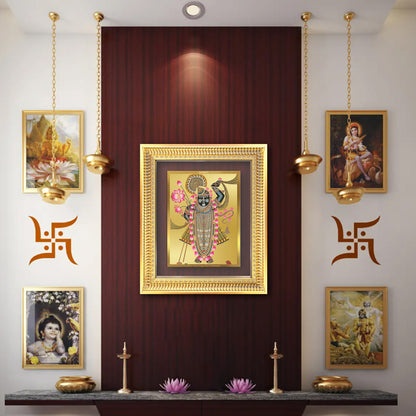 Lord Shrinathji | Divine form of Krishna from Nathdwara Wall Mount Photo Frame in 24K Gold Plated Foil