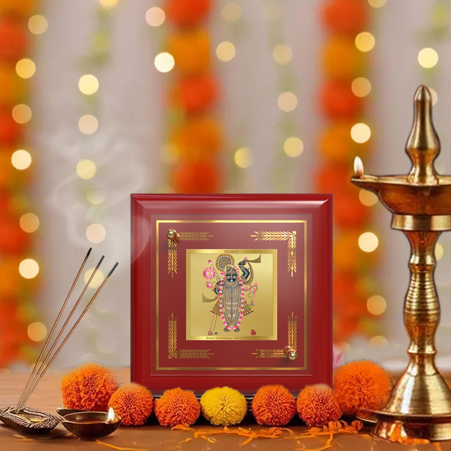 Lord Shrinathji | Divine Form of Krishna from Nathdwara Tabletop Frame in 24K Gold Plated Foil