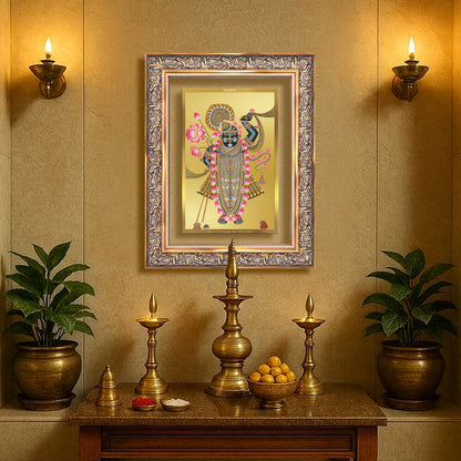 Lord Shrinathji | Divine form of Krishna from Nathdwara Wall Mount Photo Frame in 24K Gold Plated Foil