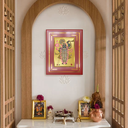 Lord Shrinathji | Divine form of Krishna from Nathdwara Wall Mount Photo Frame in 24K Gold Plated Foil