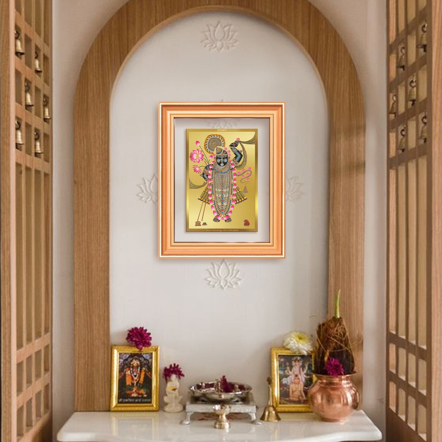 Lord Shrinathji | Divine form of Krishna from Nathdwara Wall Mount Photo Frame in 24K Gold Plated Foil