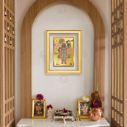 Lord Shrinathji | Divine form of Krishna from Nathdwara Wall Mount Photo Frame in 24K Gold Plated Foil