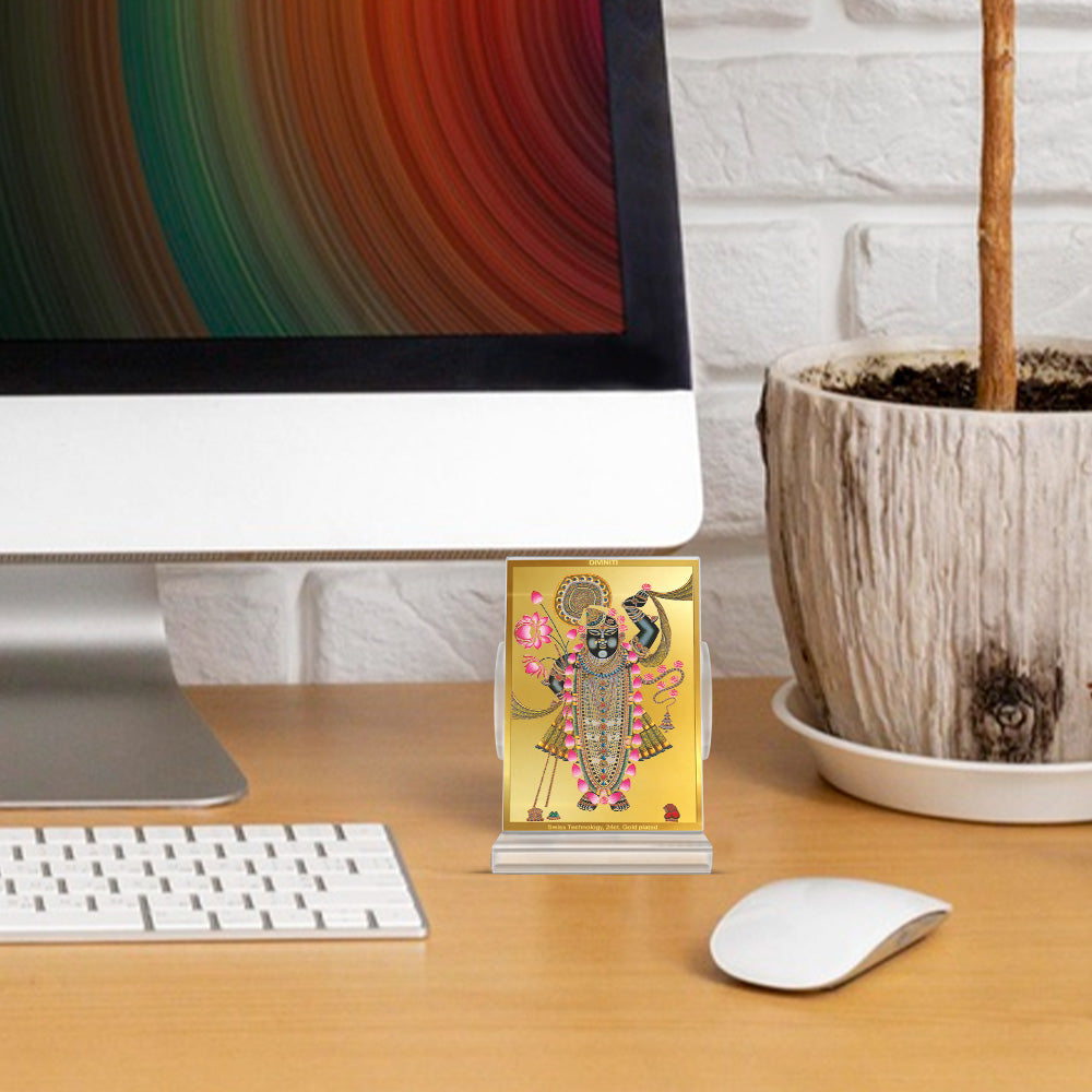 Lord Shrinathji | Divine Form of Krishna from Nathdwara Car Dashboard Frame in 24K Gold Plated Foil