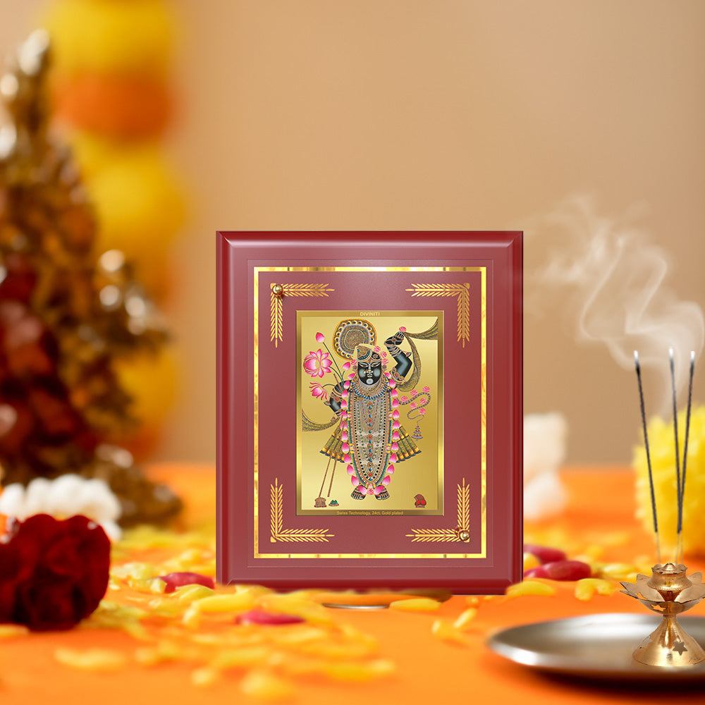 Lord Shrinathji | Divine Form of Krishna from Nathdwara Wall & Tabletop Frame in 24K Gold Plated Foil