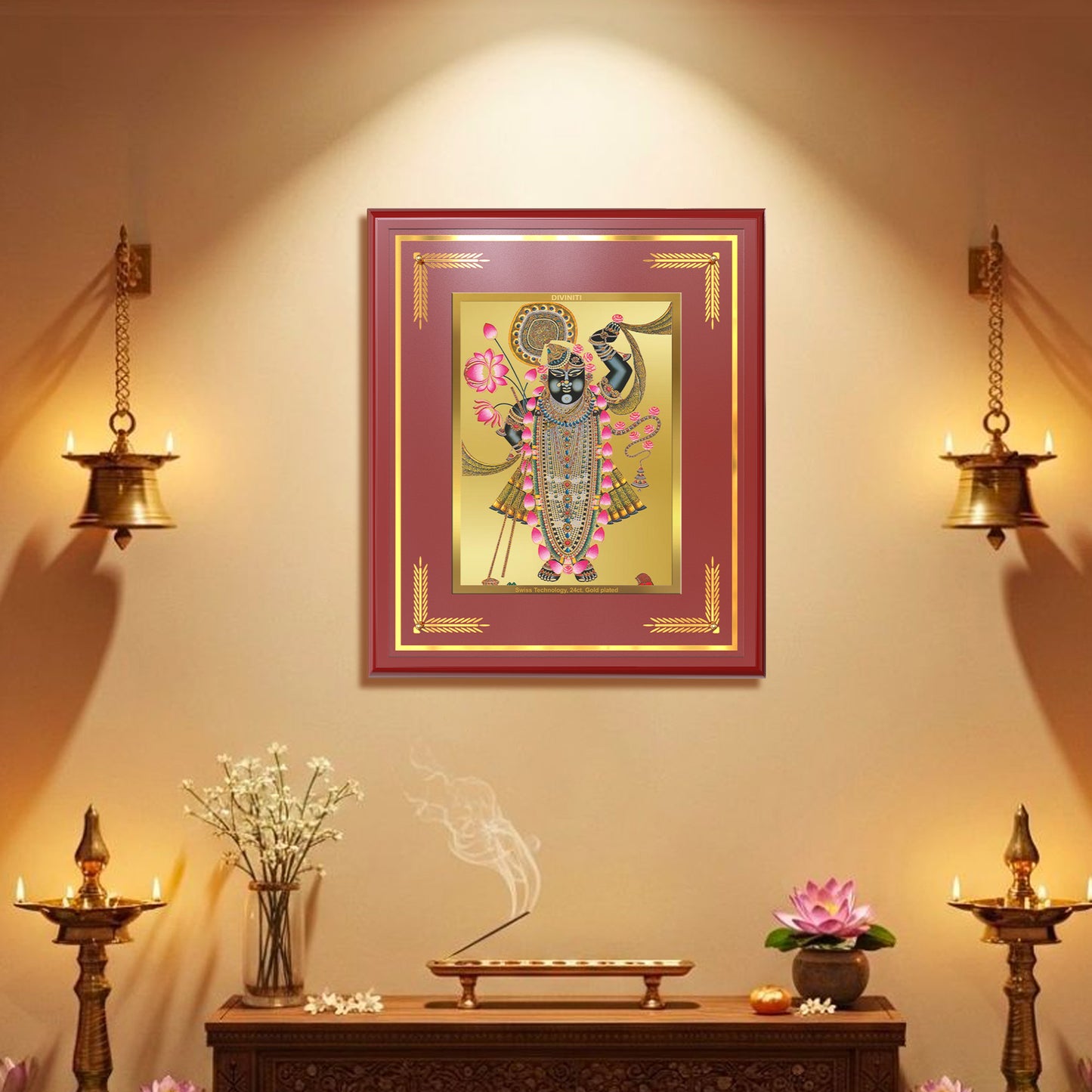 Lord Shrinathji | Divine form of Krishna from Nathdwara Wall Mount Photo Frame in 24K Gold Plated Foil