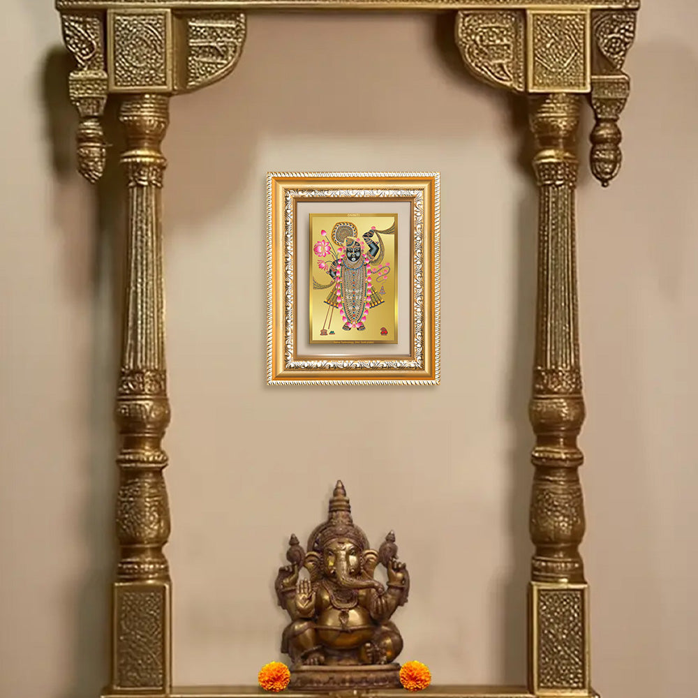 Lord Shrinathji  24K Gold Plated Foil  Tabletop Photo Frame displayed on wall 