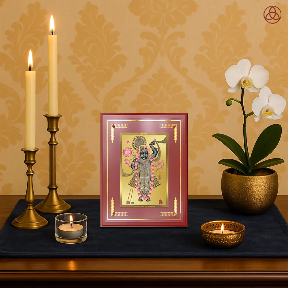 Lord Shrinathji | Divine Form of Krishna from Nathdwara Wall & Tabletop Photo Frame in 24K Gold Plated Foil