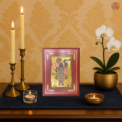 Lord Shrinathji | Divine Form of Krishna from Nathdwara Wall & Tabletop Photo Frame in 24K Gold Plated Foil