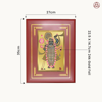 Lord Shrinathji | Divine Form of Krishna from Nathdwara Wall Photo Frame in 24K Gold Plated Foil