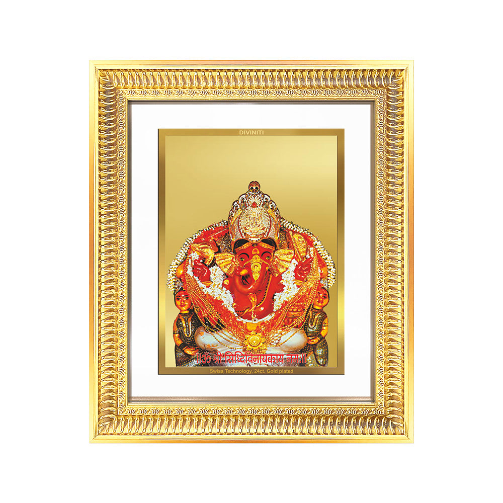 Lord Siddhivinayak wall and tabletop frame in 24K gold plated foil, invoking blessings for auspicious beginnings.