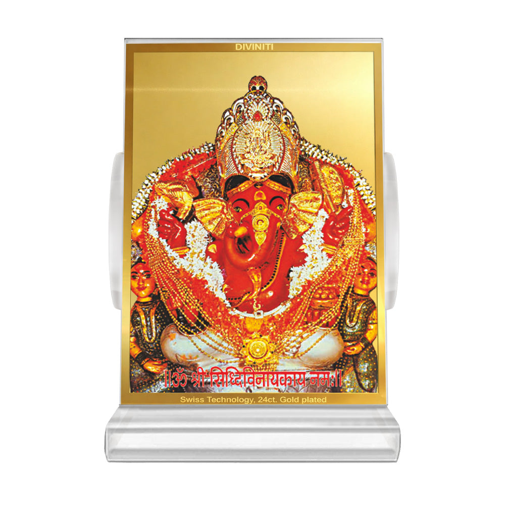 Lord Siddhivinayak | Giver of Auspicious Beginnings & Fulfilled Wishes Car Dashboard Frame in 24K Gold Plated Foil