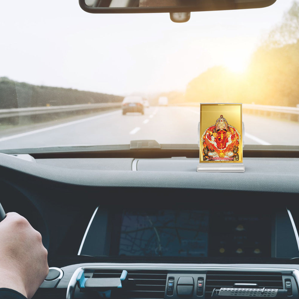 Lord Siddhivinayak | Giver of Auspicious Beginnings & Fulfilled Wishes Car Dashboard Frame in 24K Gold Plated Foil