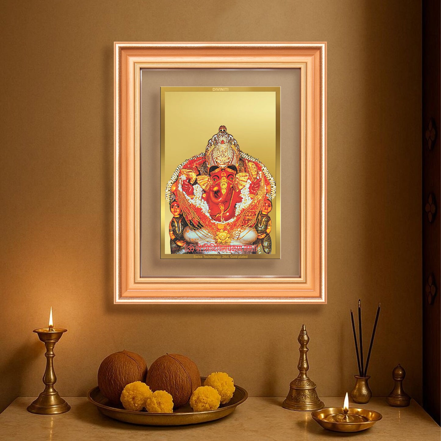 Lord Siddhivinayak | Giver of Auspicious Beginnings & Fulfilled Wishes Wall & Tabletop Frame in 24K Gold Plated Foil