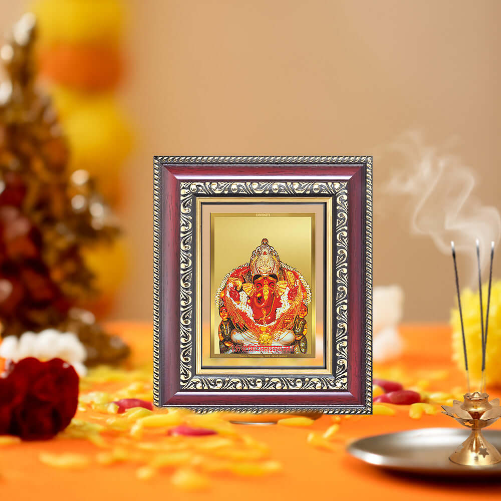 Lord Siddhivinayak Wall & Tabletop Frame for Home & Temple in 24K Gold Plated Foil