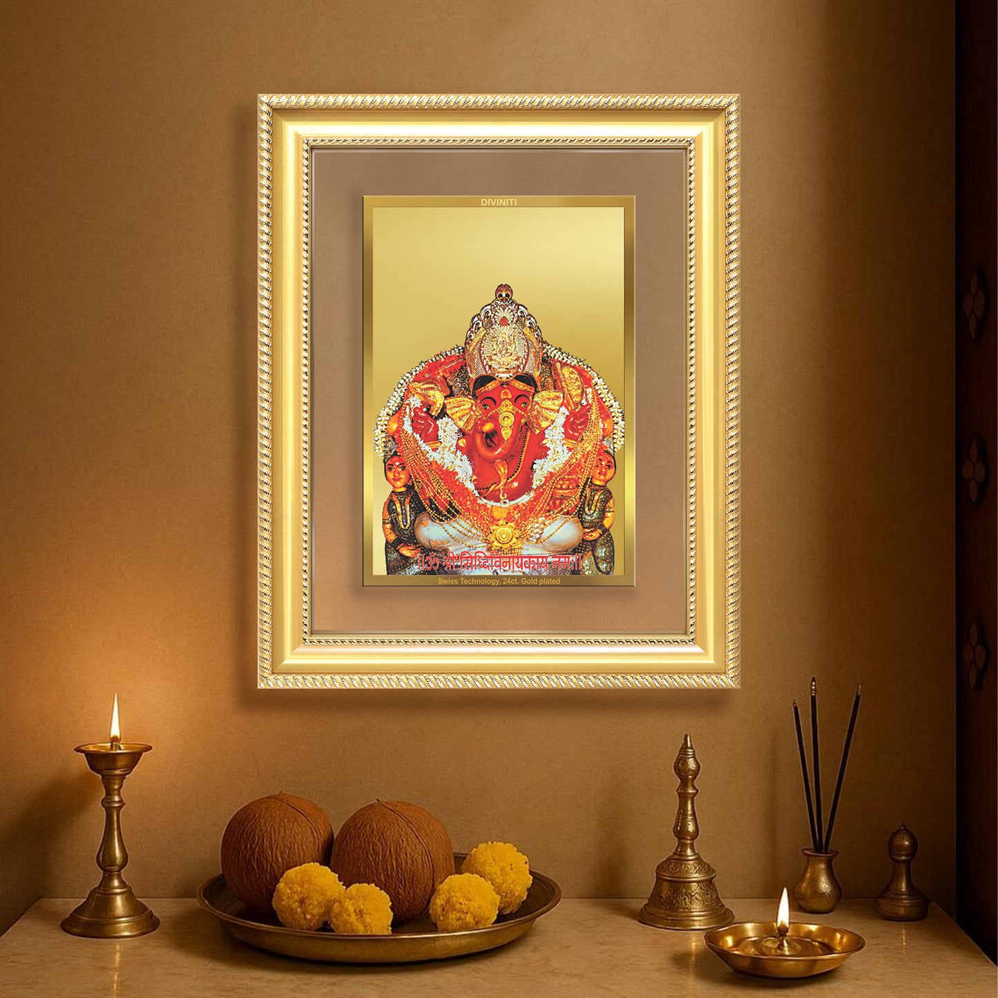 Lord Siddhivinayak | Giver of Auspicious Beginnings & Fulfilled Wishes Wall & Tabletop Frame in 24K Gold Plated Foil