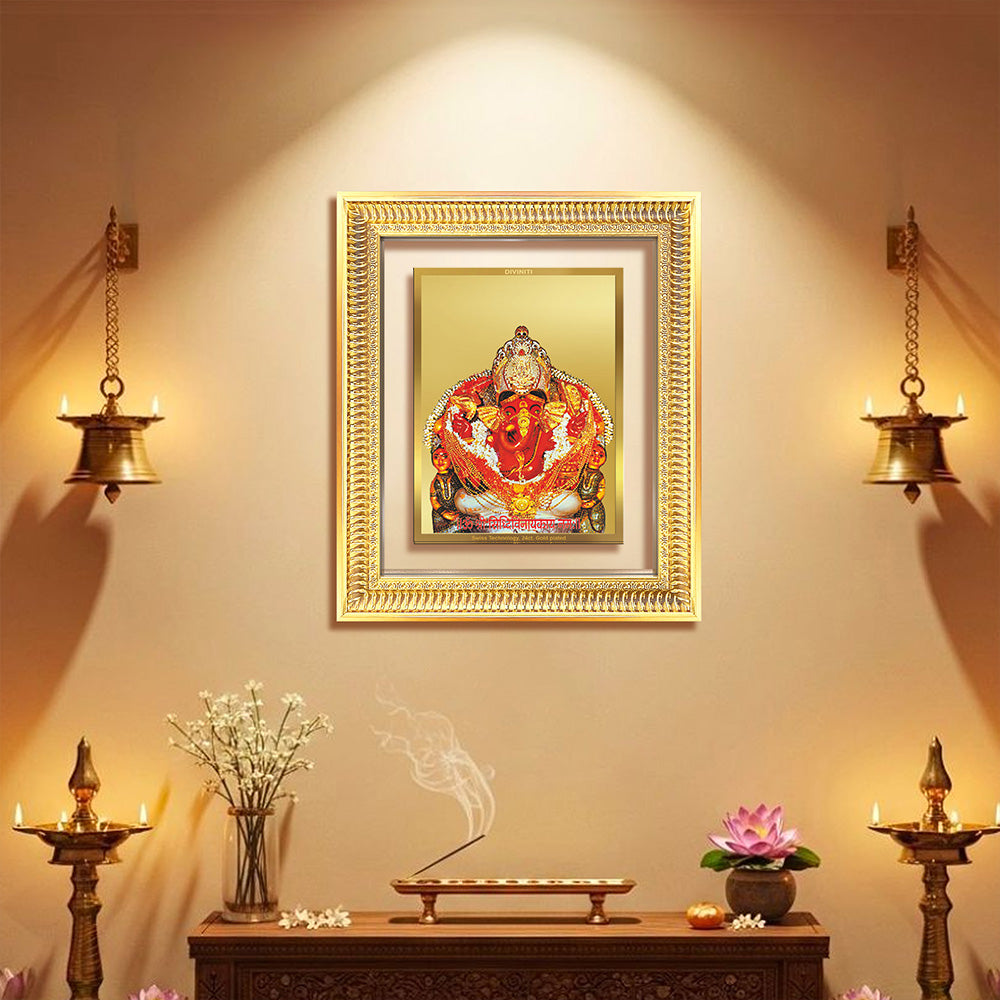 Lord Siddhivinayak Wall & Tabletop Frame in 24K gold-plated foil, depicting Ganesha, symbolizing auspicious beginnings and fulfilled wishes.