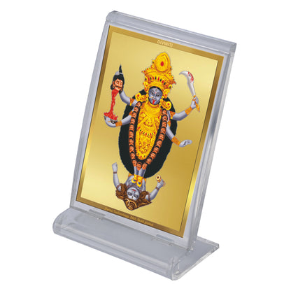 Diviniti 24K Gold Plated Foil Maa Kali Frame For Car Dashboard, Home Decor, Tabletop, Puja and Gift (11 x 6.8 CM)