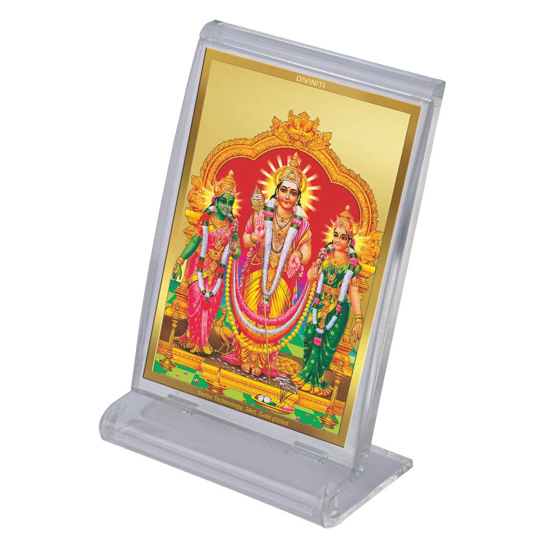 Diviniti 24K Gold Plated Foil Murugan Valli Frame For Car Dashboard, Home Decor, Table, Worship (11x6.8 CM)