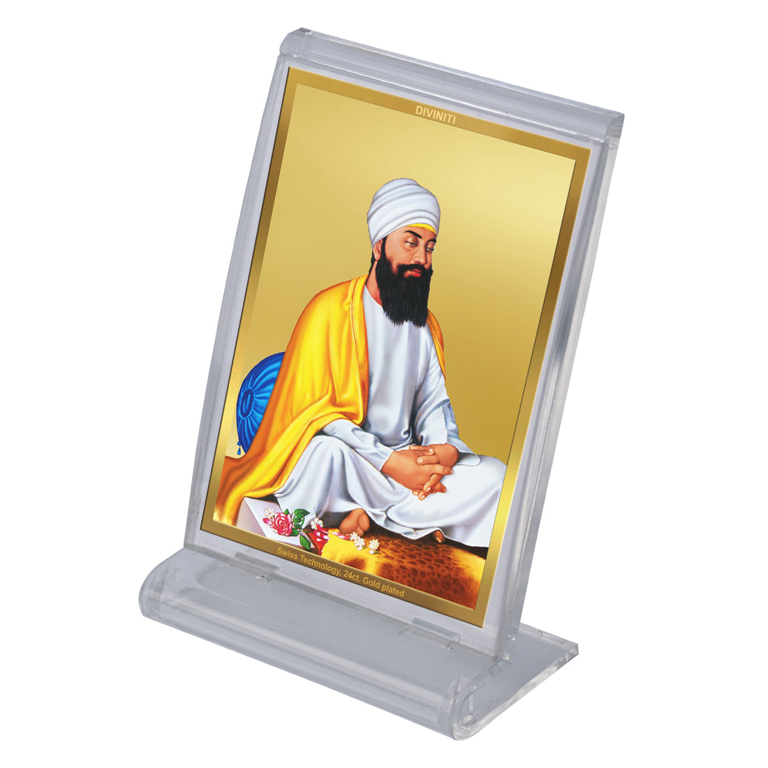 Diviniti 24K Gold Plated Guru Tegh Bahadar Sahib Ji Frame For Car Dashboard, Home Decor, Table Top, Gift (11 x 6.8 CM)