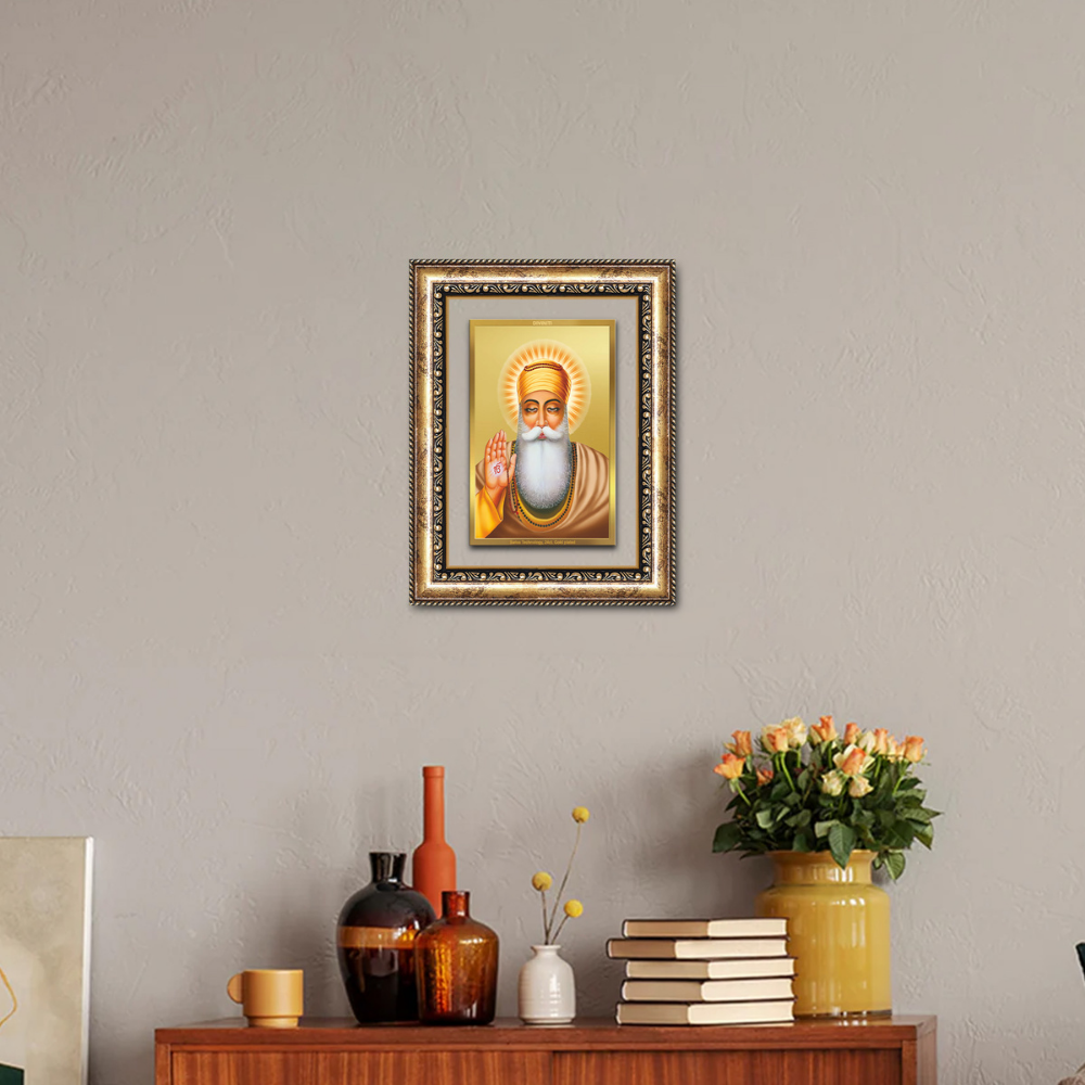Diviniti 24K Gold Plated Guru Nanak Dev Ji (Classic) Sacred Sikh Wall Frame for Home Decor & Office Ambiance | Premium Spiritual Gift