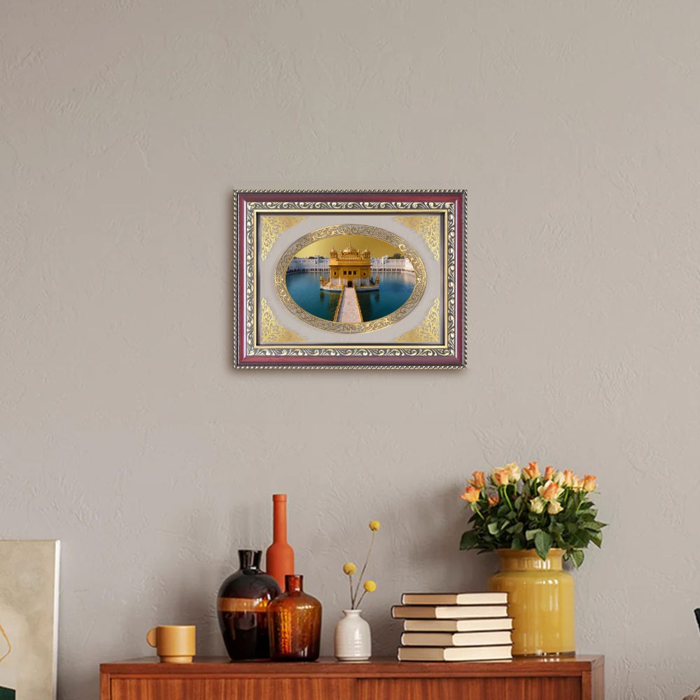 Sri Harmandir Sahib (Golden Temple) | Sikh Sacred Wall & Tabletop Royal Photo Frame in 24K Gold Plated Foil