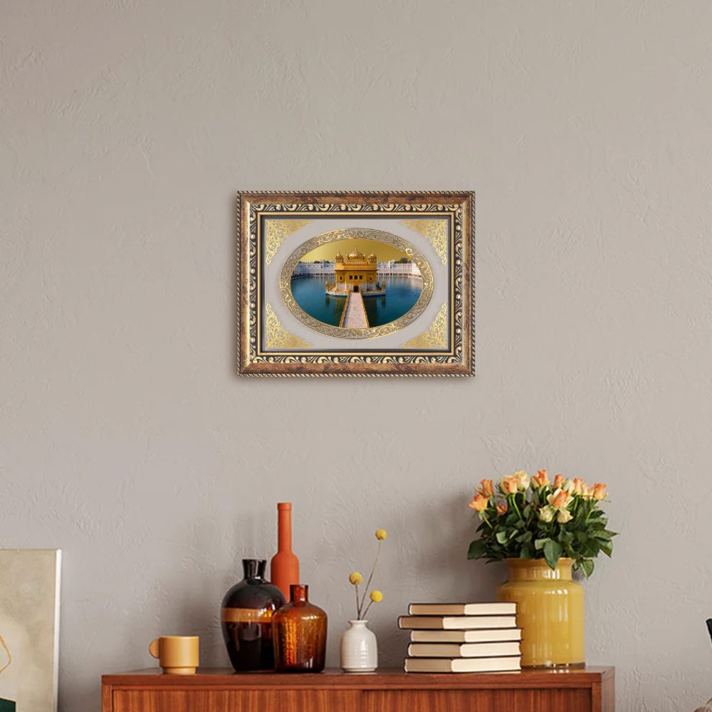 Sri Harmandir Sahib (Golden Temple) | Sikh Sacred Wall & Tabletop Royal Photo Frame in 24K Gold Plated Foil