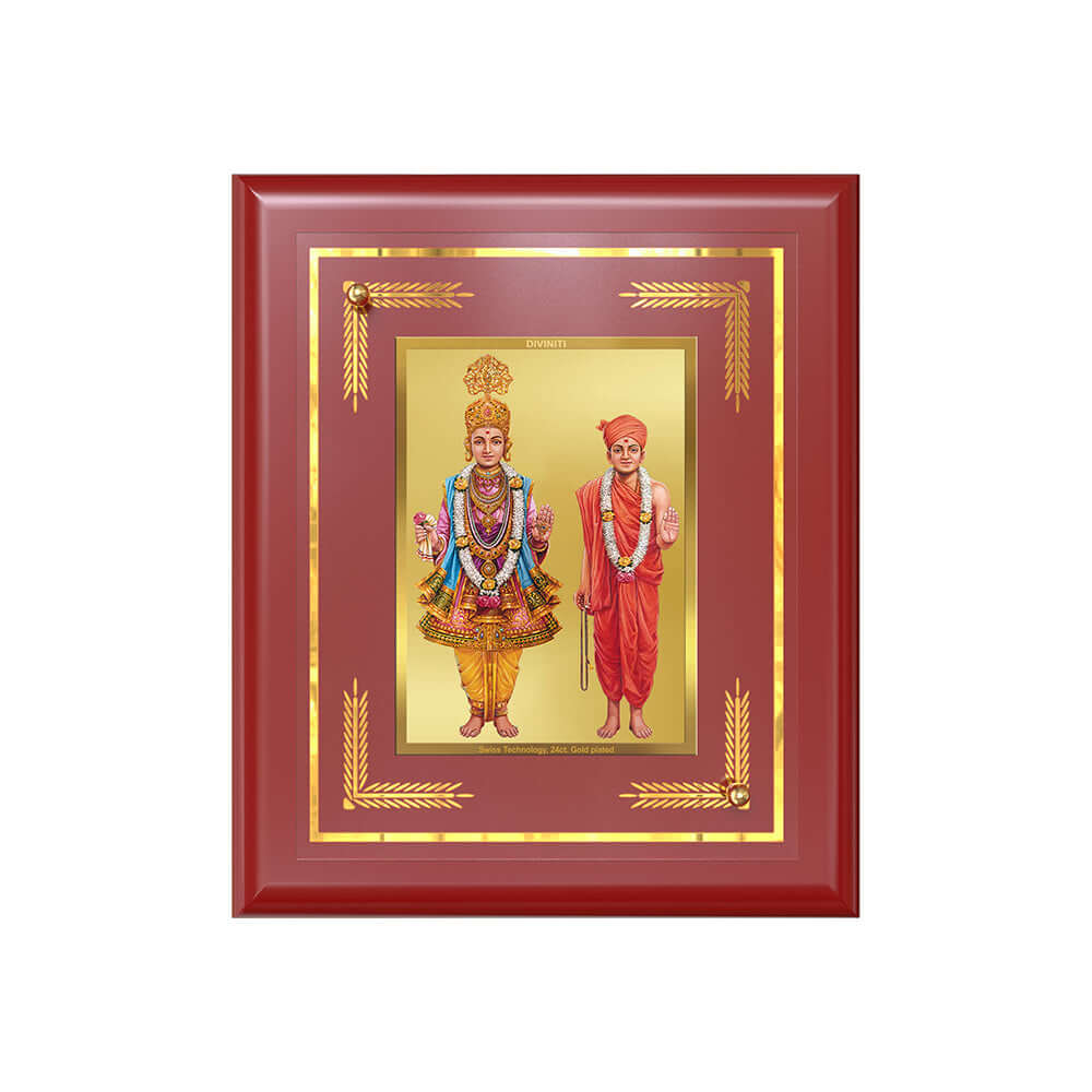 Lord Swaminarayan Devotional Wall & Tabletop Frame for Home & Temple in 24K Gold Plated Foil