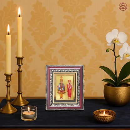 Lord Swaminarayan | Incarnation of Dharma & Divine Grace Tabletop Frame in 24K Gold Plated Foil