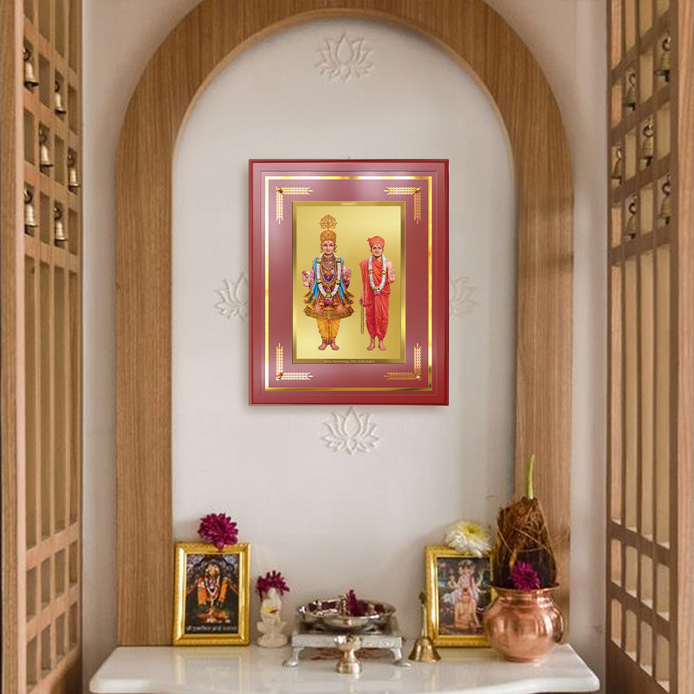 Lord Swaminarayan | Incarnation of Dharma & Divine Grace Wall & Tabletop Frame in 24K Gold Plated Foil