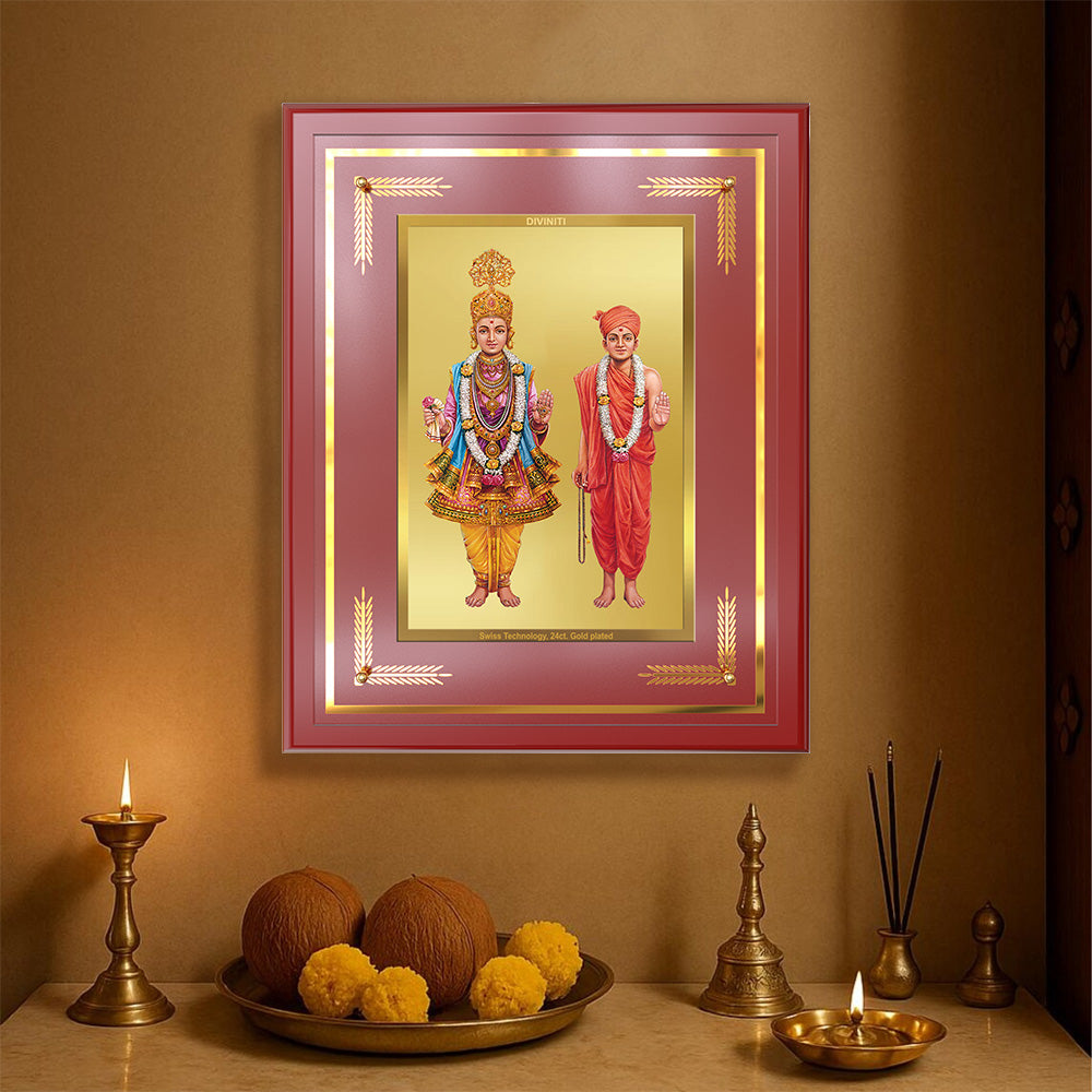 Lord Swaminarayan | Incarnation of Dharma & Divine Grace Wall & Tabletop Frame in 24K Gold Plated Foil