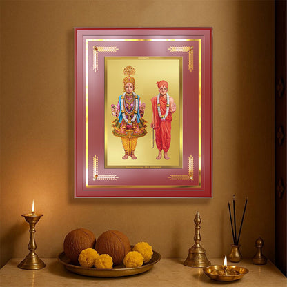 Lord Swaminarayan | Incarnation of Dharma & Divine Grace Wall & Tabletop Frame in 24K Gold Plated Foil