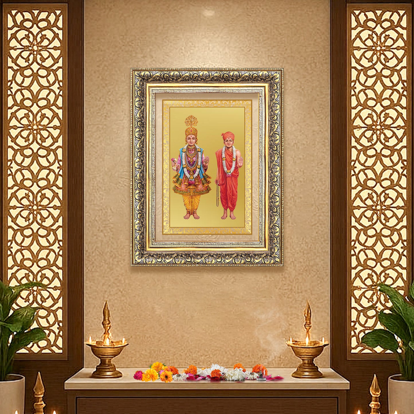 Lord Swaminarayan | Incarnation of Dharma & Divine Grace Wall Photo Frame in 24K Gold Plated Foil