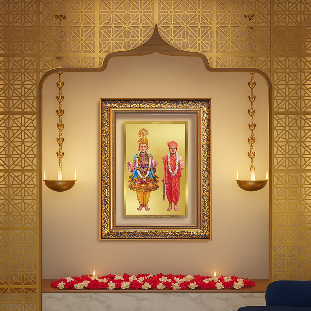 Lord Swaminarayan | Incarnation of Dharma & Divine Grace Wall Photo Frame in 24K Gold Plated Foil