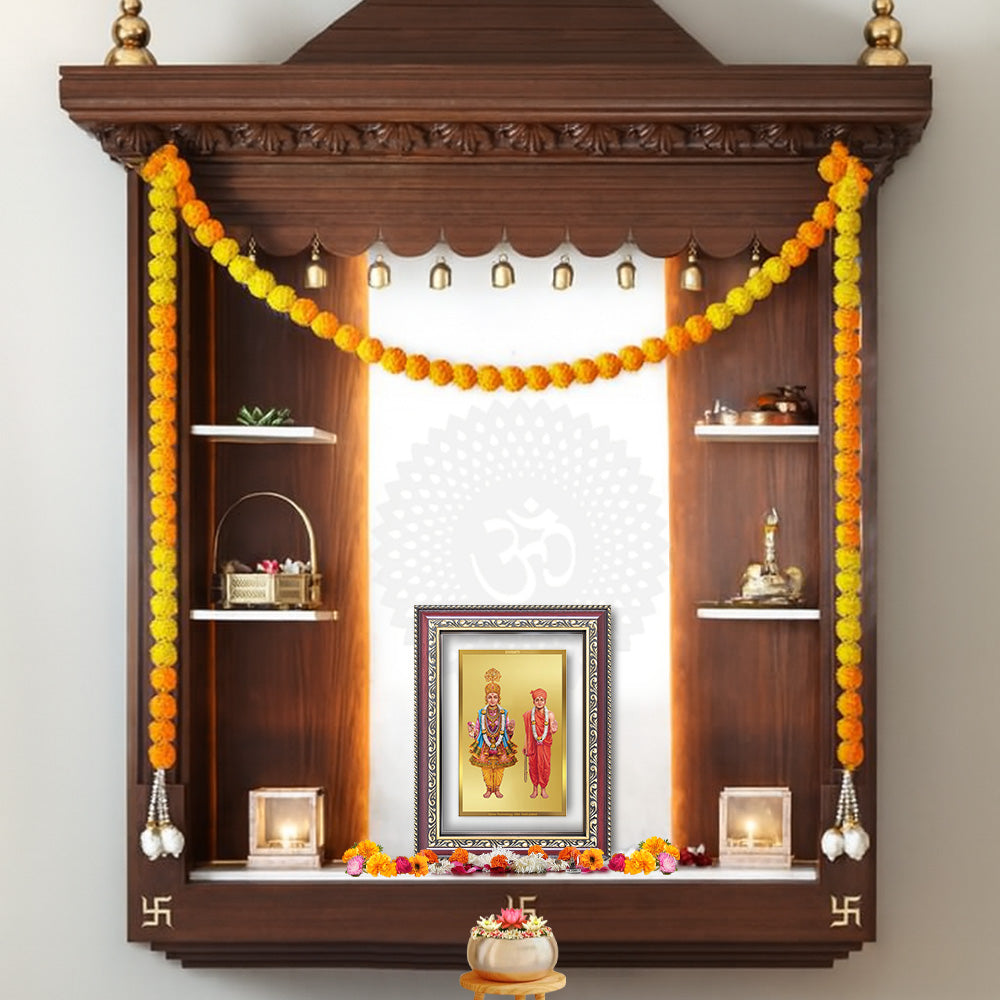 Lord Swaminarayan | Incarnation of Dharma & Divine Grace Wall and Tabletop Photo Frame in 24K Gold Plated Foil