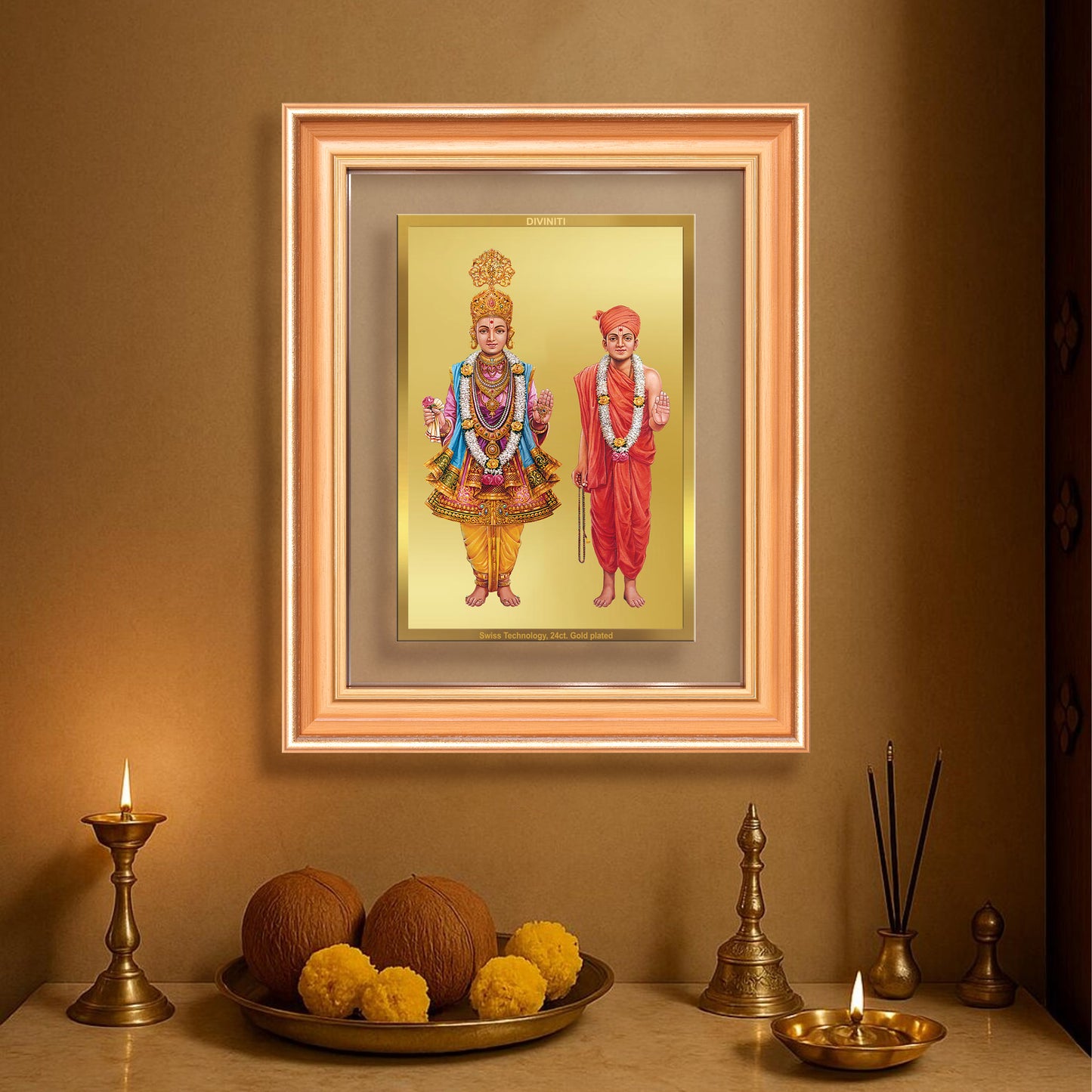 Lord Swaminarayan | Incarnation of Dharma & Divine Grace Wall & Tabletop Frame in 24K Gold Plated Foil