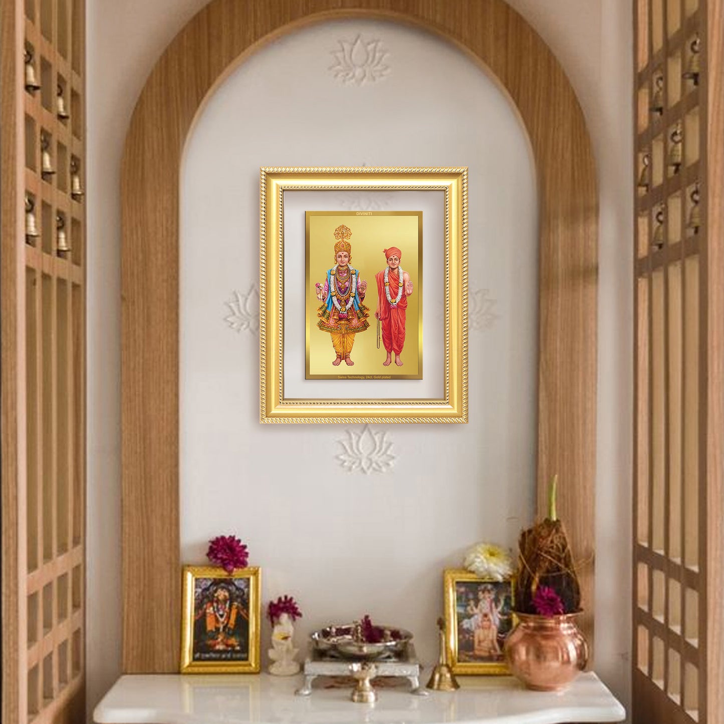 Lord Swaminarayan | Incarnation of Dharma & Divine Grace Wall & Tabletop Frame in 24K Gold Plated Foil