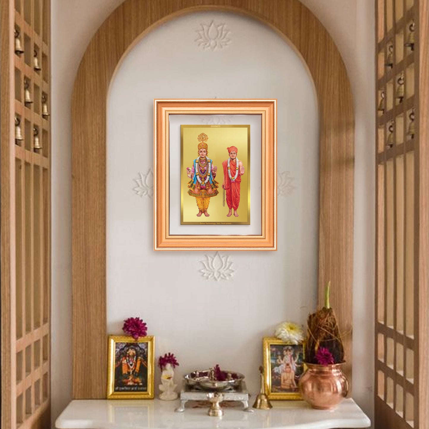 Lord Swaminarayan | Incarnation of Dharma & Divine Grace Wall & Tabletop Frame in 24K Gold Plated Foil