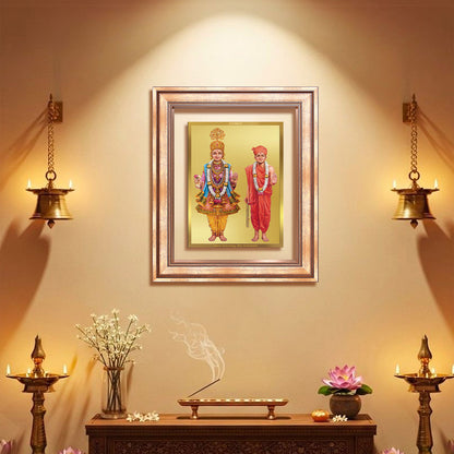 Lord Swaminarayan | Incarnation of Dharma & Divine Grace Wall & Tabletop Frame in 24K Gold Plated Foil