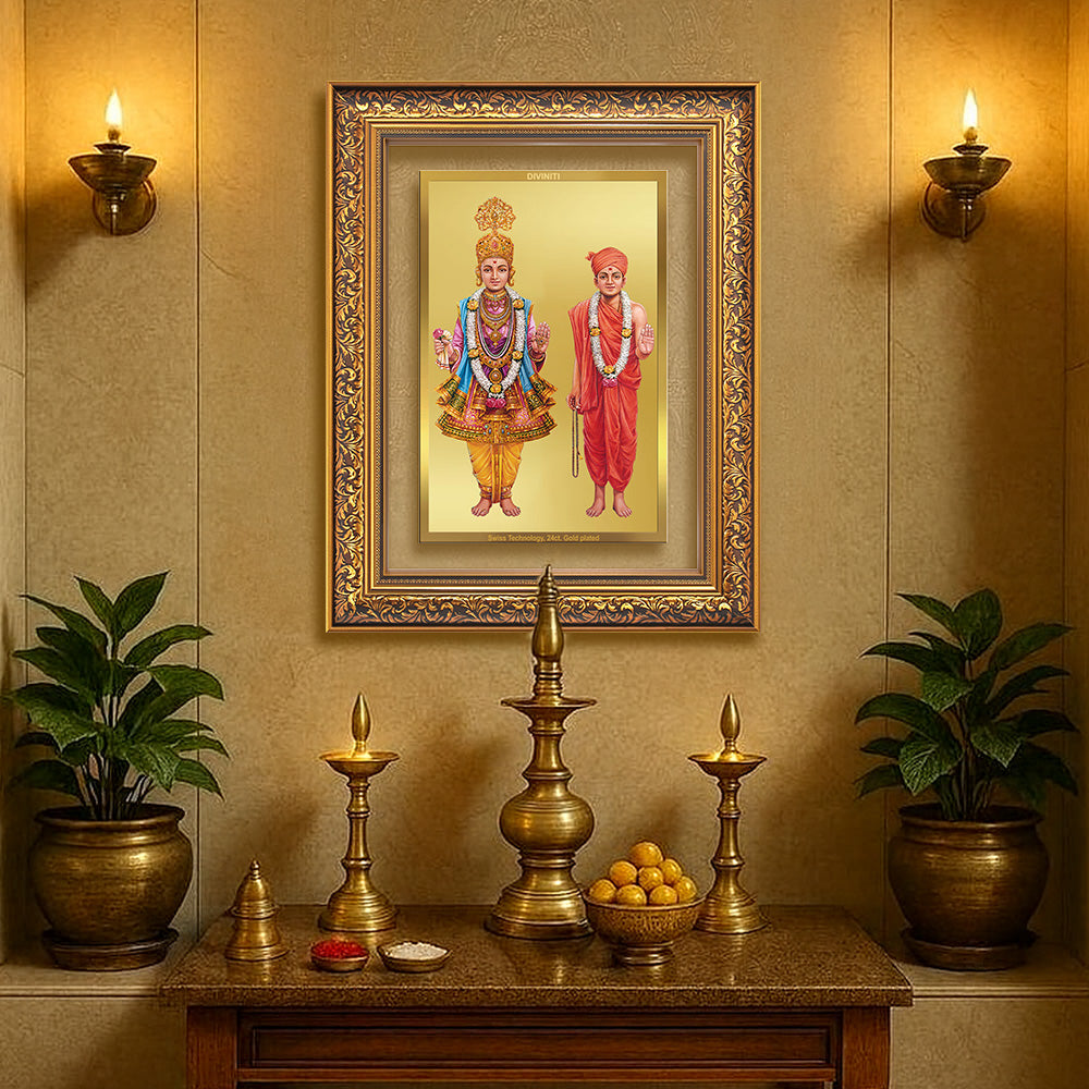 Lord Swaminarayan | Incarnation of Dharma & Divine Grace Wall Photo Frame in 24K Gold Plated Foil