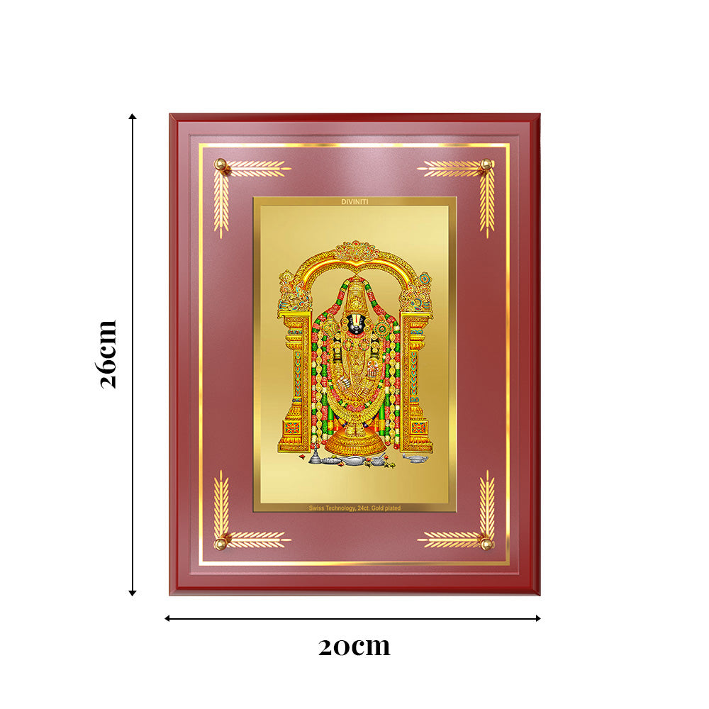Lord Tirupati Balaji | Sri Venkateswara | Supreme Form of Vishnu from Tirumala Wall & Tabletop Photo Frame in 24K Gold Plated Foil