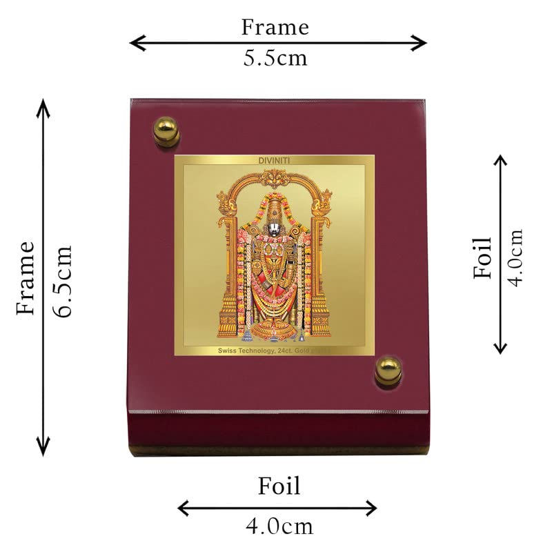 Diviniti 24K Gold Plated Tirupati Balaji Frame For Car Dashboard, Home Decor and Puja (MDF 1B) (6.5 x 5.5 CM)