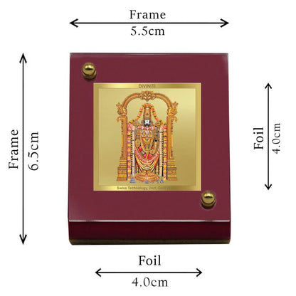 Diviniti 24K Gold Plated Tirupati Balaji Frame For Car Dashboard, Home Decor and Puja (MDF 1B) (6.5 x 5.5 CM)