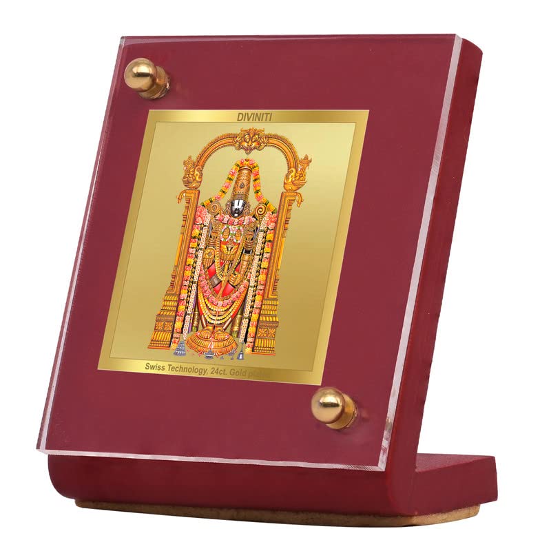 Diviniti 24K Gold Plated Tirupati Balaji Frame For Car Dashboard, Home Decor and Puja (MDF 1B) (6.5 x 5.5 CM)