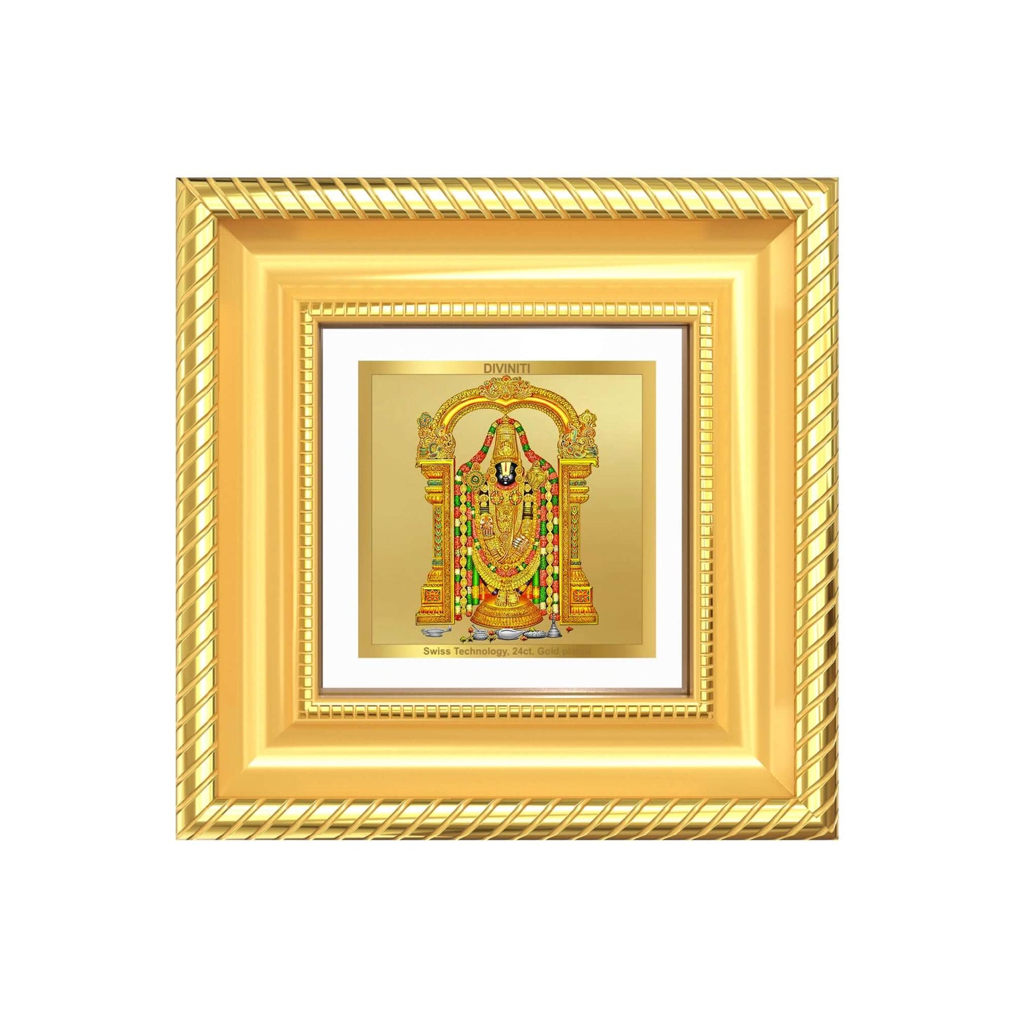 Diviniti Lord Tirupati Balaji (Sri Venkateswara) Tabletop Frame in 24K Gold Plated Foil | Prosperity, Protection & Divine Blessings | DG015S1A (10x10 CM)