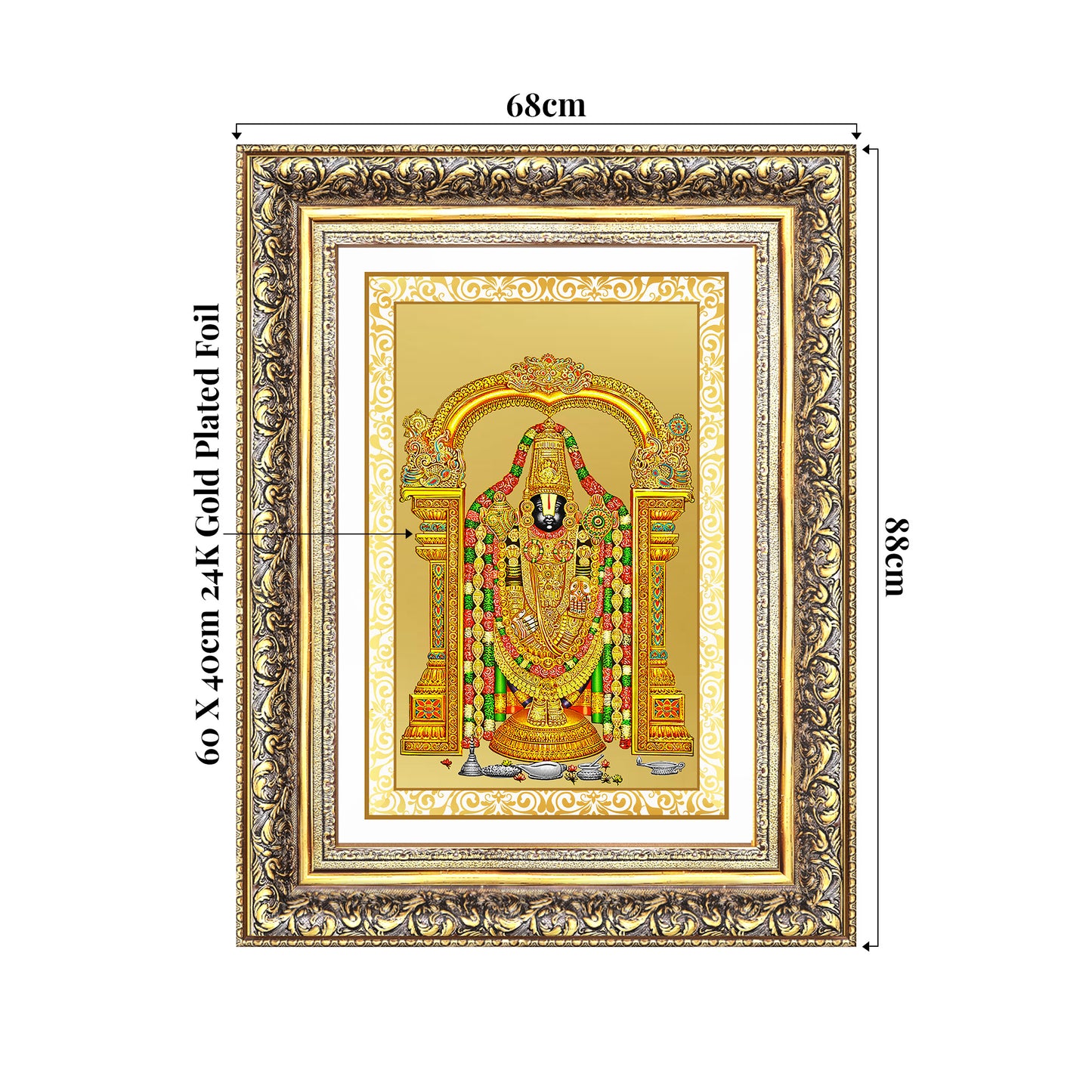 Lord Tirupati Balaji | Sri Venkateswara | Supreme form of Vishnu from Tirumala Wall Mount Photo Frame in 24K Gold Plated Foil