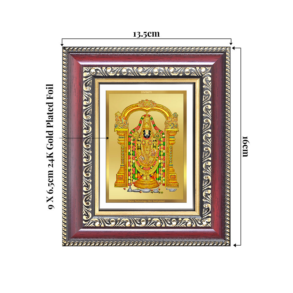 Lord Tirupati Balaji | Sri Venkateswara | Supreme Form of Vishnu from Tirumala Wall & Tabletop Frame in 24K Gold Plated Foil