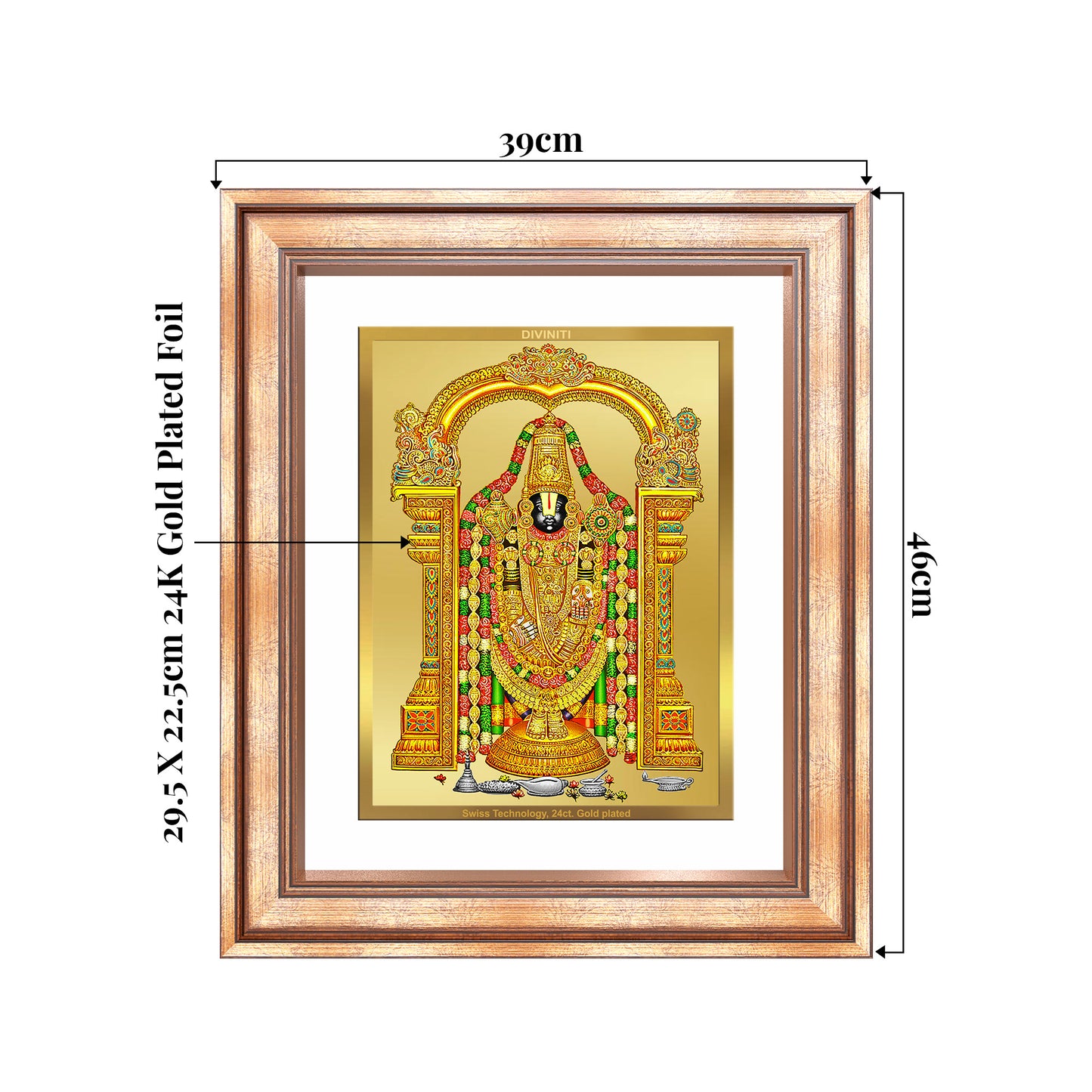Lord Tirupati Balaji | Sri Venkateswara | Supreme form of Vishnu from Tirumala Wall Mount Photo Frame in 24K Gold Plated Foil